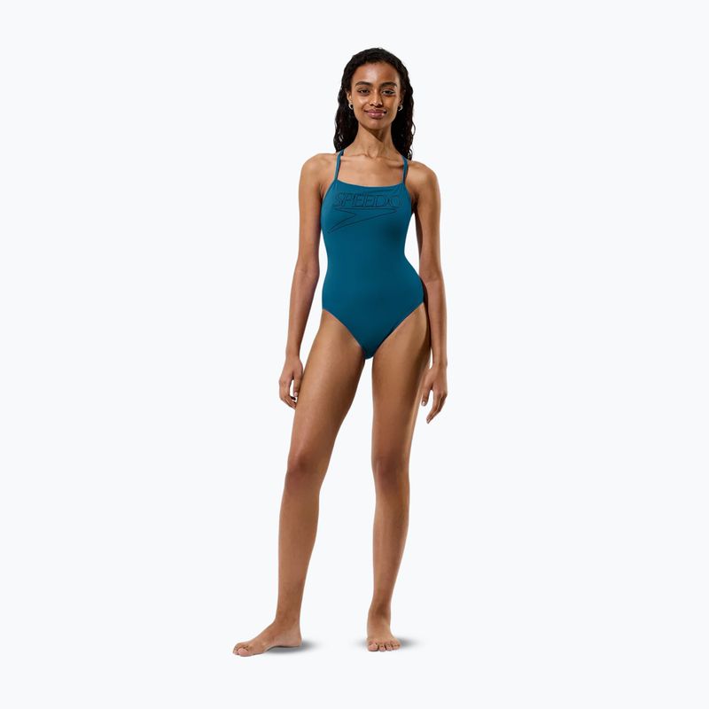 Costume da bagno intero donna Speedo Endurance+ Logo Thin Strap teal abyss 4