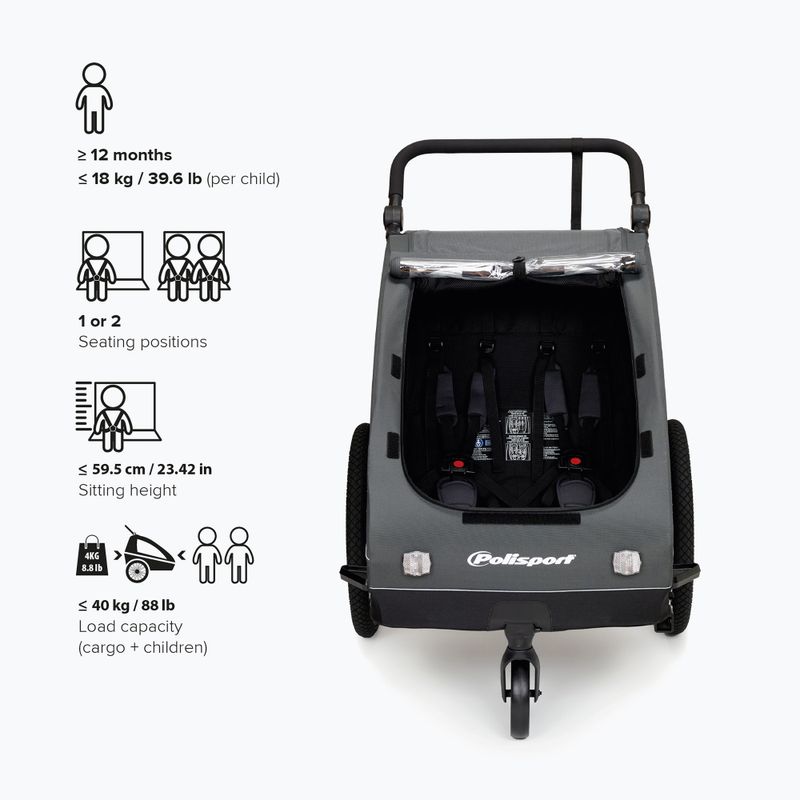 Rimorchio da bici Polisport Kids Trailer&Stroller black/grey 7