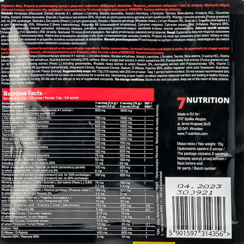 Pre-allenamento 7Nutrition MMASTER 15 g bustina Arancione 2