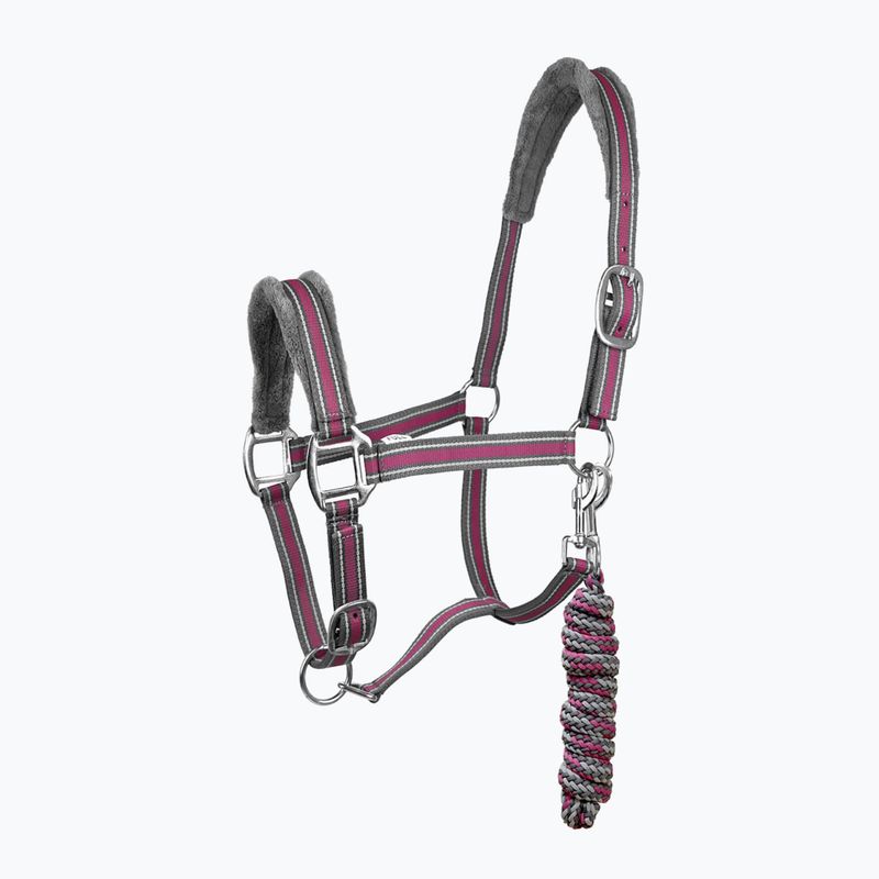 Cavezza per cavalli York Calipso grigio/rosa con legatura