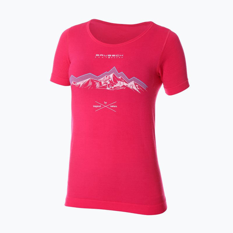 Maglietta termica da donna Brubeck Outdoor Merino Wool Pro lampone/montagna 1 3
