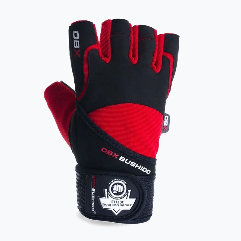 Guanti da allenamento DBX BUSHIDO con velcro lungo e sistema di presa nero/rosso 2