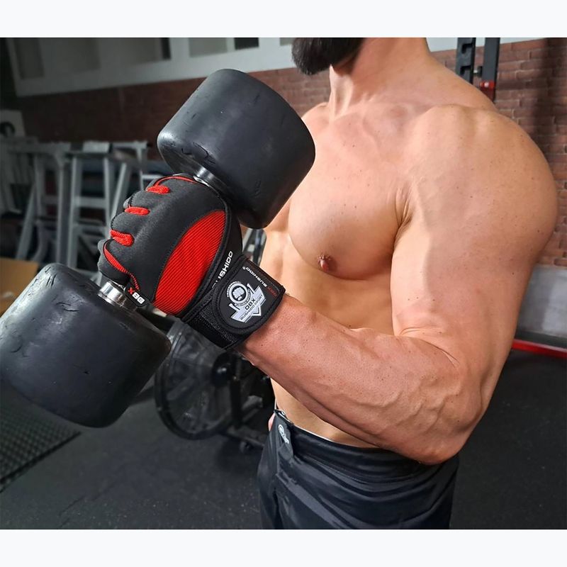 Guanti da allenamento DBX BUSHIDO con velcro lungo e sistema di presa nero/rosso 11