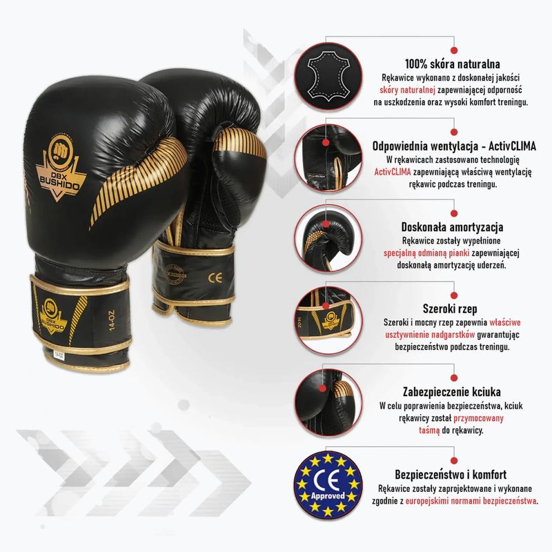 Guanti da boxe DBX BUSHIDO in pelle naturale nera B-2v13 15