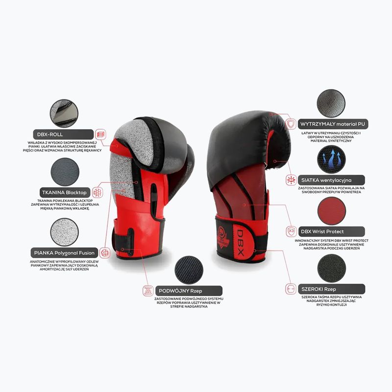 DBX BUSHIDO "Hammer - Red" Guanti da boxe Muay Thai nero/rosso 14