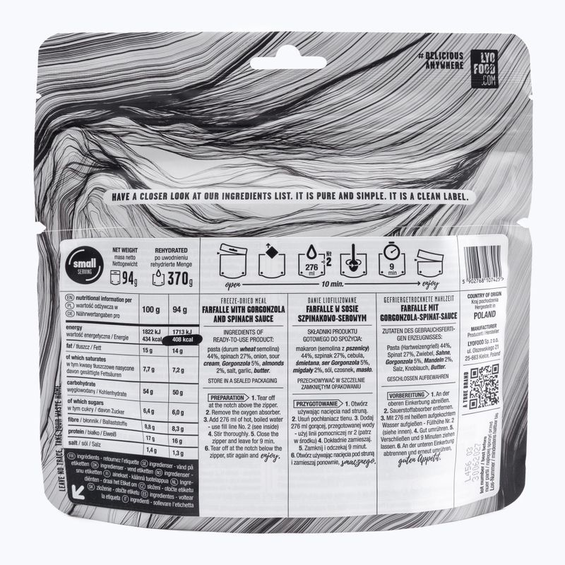Cibo liofilizzato LYOFOOD Farfalle in salsa di spinaci e formaggio 94 g 2