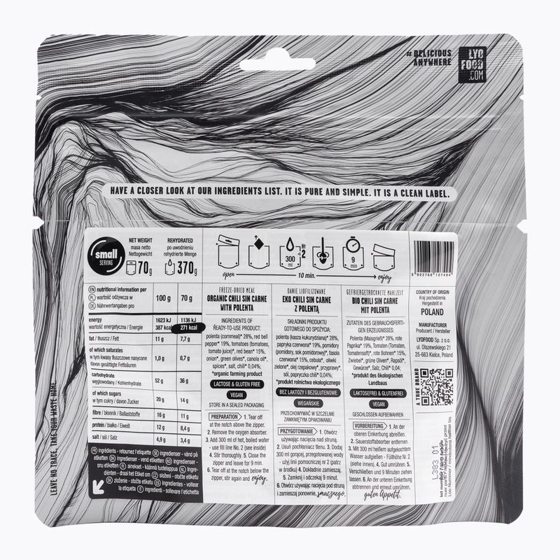 Alimenti liofilizzati LYOFOOD EKO Chili sin carne con polenta 70 g 2