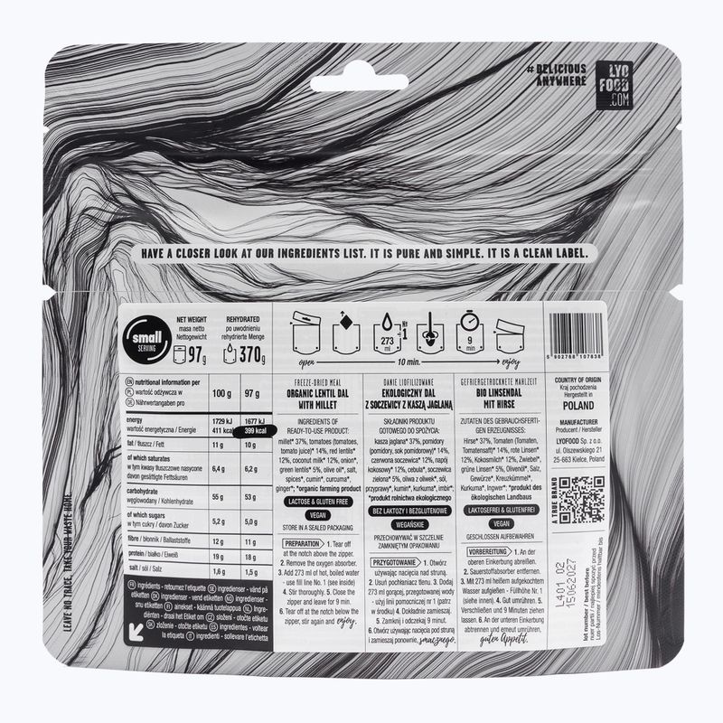 Alimento liofilizzato LYOFOOD EKO Dal di lenticchie con semole di miglio 97 g 2