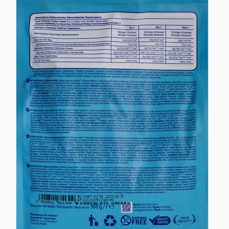 Proteine Whey 6PAK 80 908 g Cioccolato Bianco Ciliegia 2