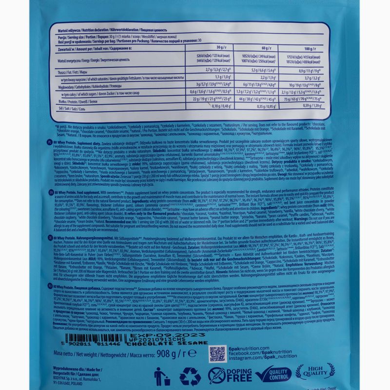 Proteine del siero di latte 6PAK 80 908 g Cioccolato e Sesamo 2