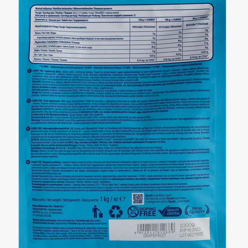 Carboidrati 6PAK Carbo Pak 1000 g Pompelmo 2
