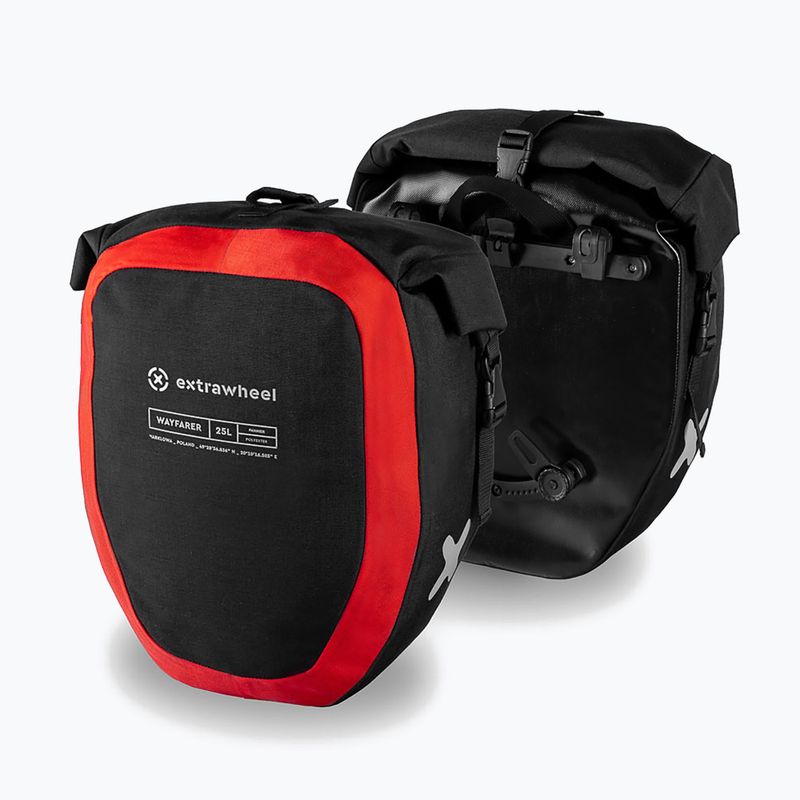 Borse per bicicletta Extrawheel Wayfarer 2 x 25 l nero/rosso