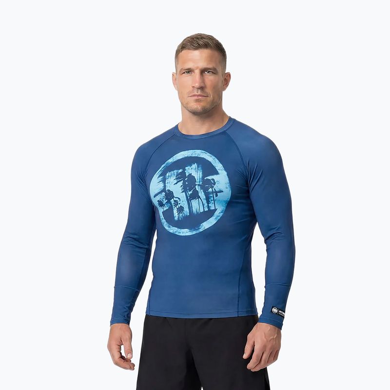 Rashguard a maniche lunghe da uomo Pitbull Rashguard Logo Palms blue