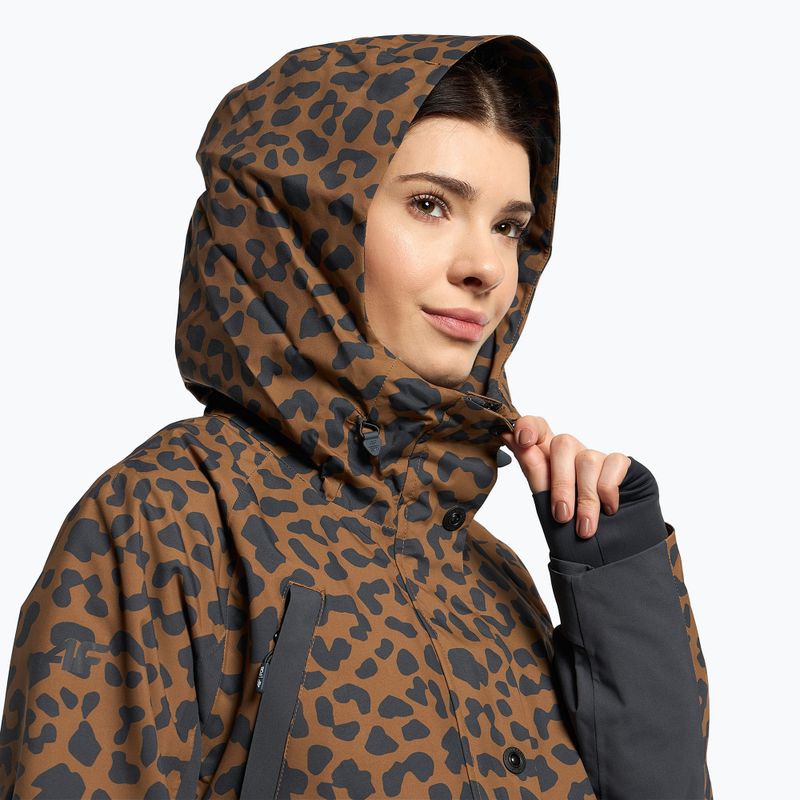 Giacca da snowboard da donna 4F KUDS002 marrone allover 4