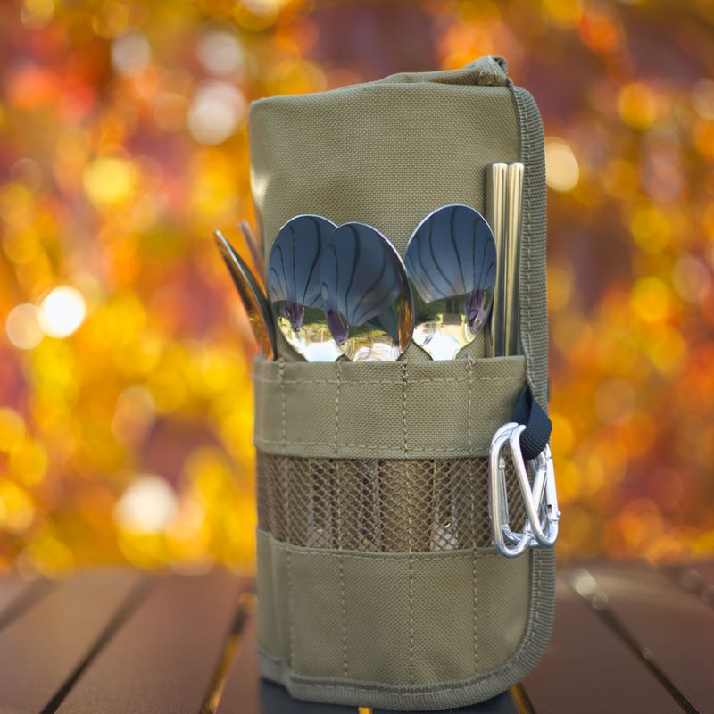 Set di posate OFFLANDER Camping Cutlery Set with Case green 10