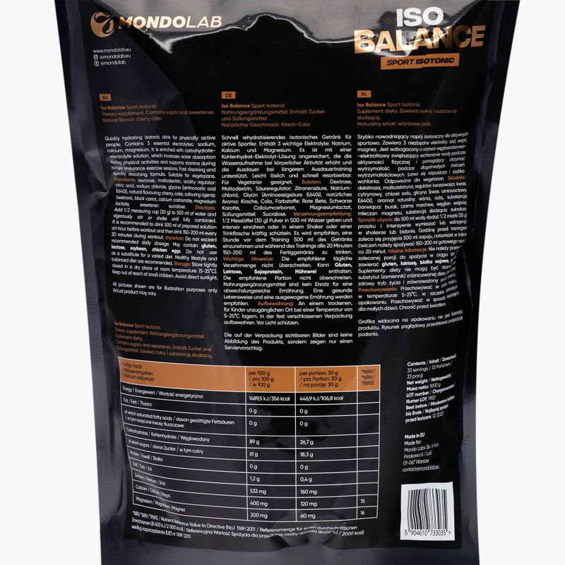 Bevanda isotonica MONDOLAB Balance Ciliegia frizzante 1000 g 2