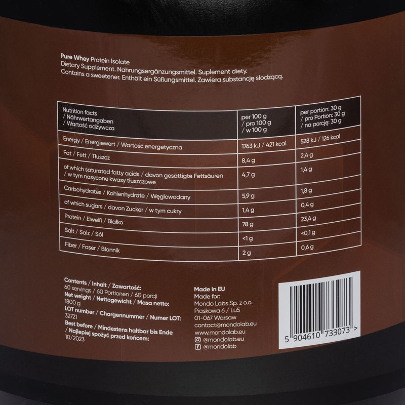 Siero di latte MONDOLAB Pure Whey Chocolate2 1800 g 2