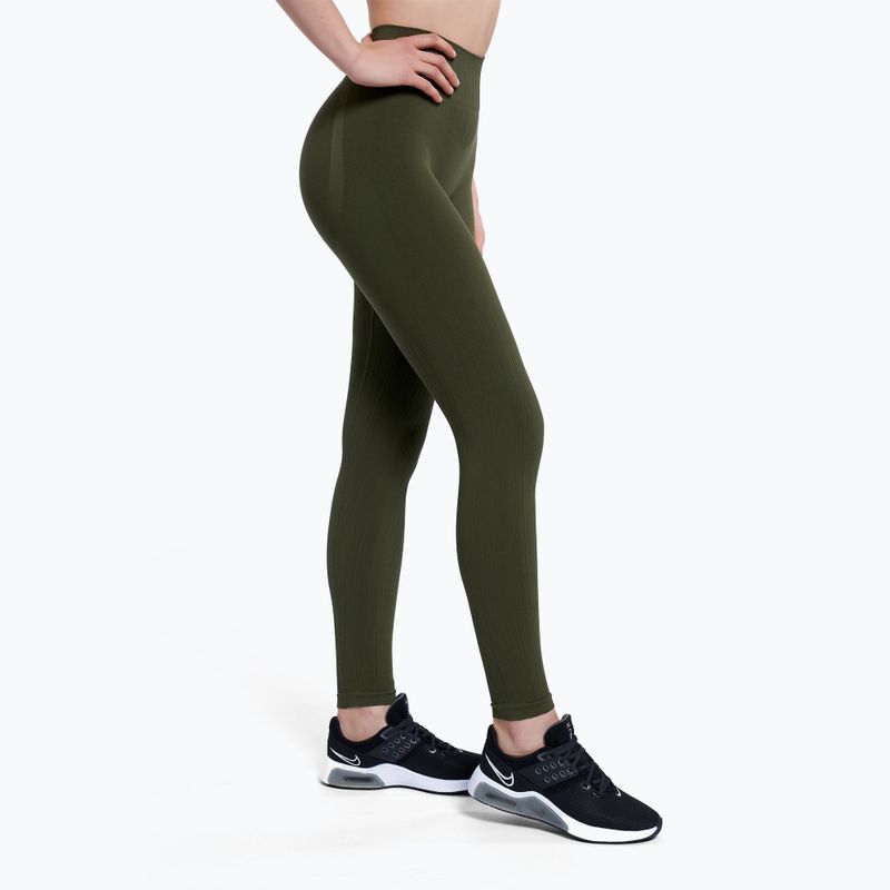 Leggings da allenamento donna Gym Glamour Push Up kaki 3