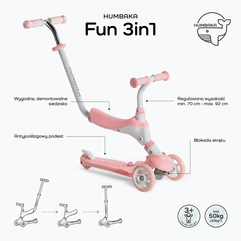 HUMBAKA Fun 3in1 monopattino per bambini rosa 2