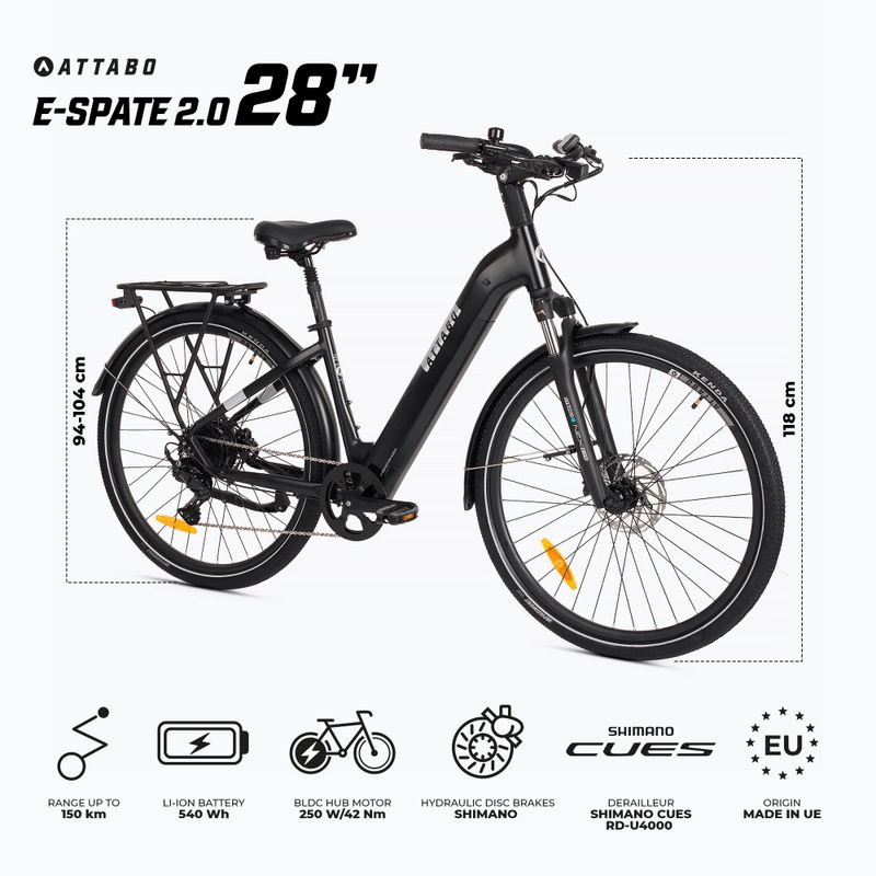 ATTABO E-SPATE 2.0 28" 36V 15Ah 540 Wh bici elettrica nera 2