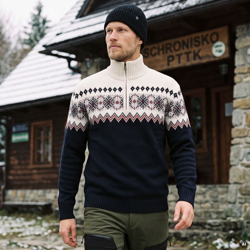 Maglione da uomo Woolcano SWT1091 Granatowy/Kremowy 11