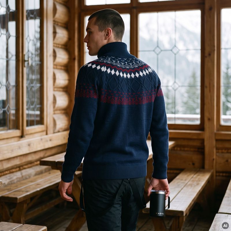 Maglione da uomo Woolcano SWT1093 Granatrowy/Kremowy 12