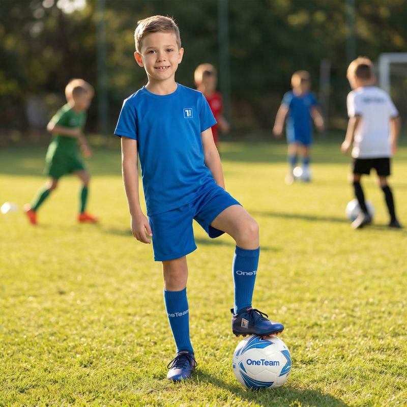 Completo da calcio per bambini OneTeam Precision Set maglia e pantaloncini blu 13