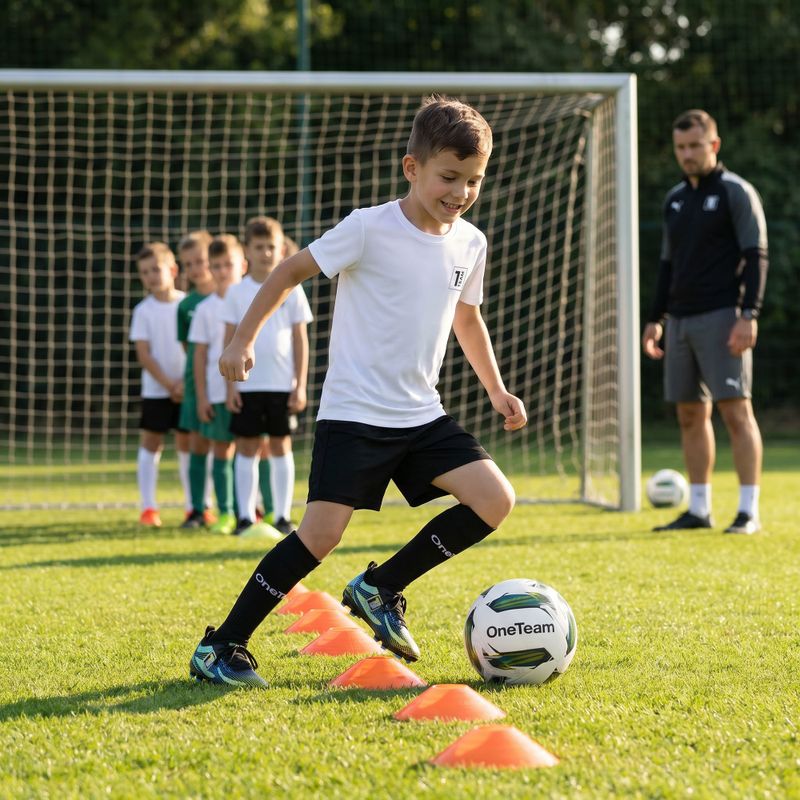 Completo da calcio per bambini OneTeam Precision Set maglia e pantaloncini bianco 14