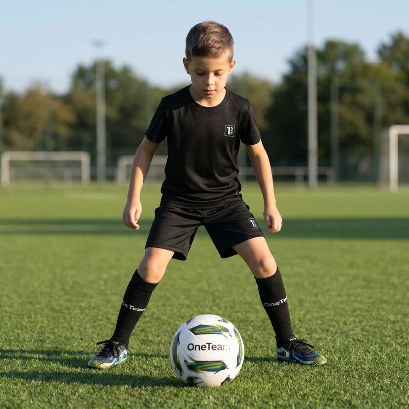 Completo da calcio per bambini OneTeam Precision Set maglia e pantaloncini nero 15