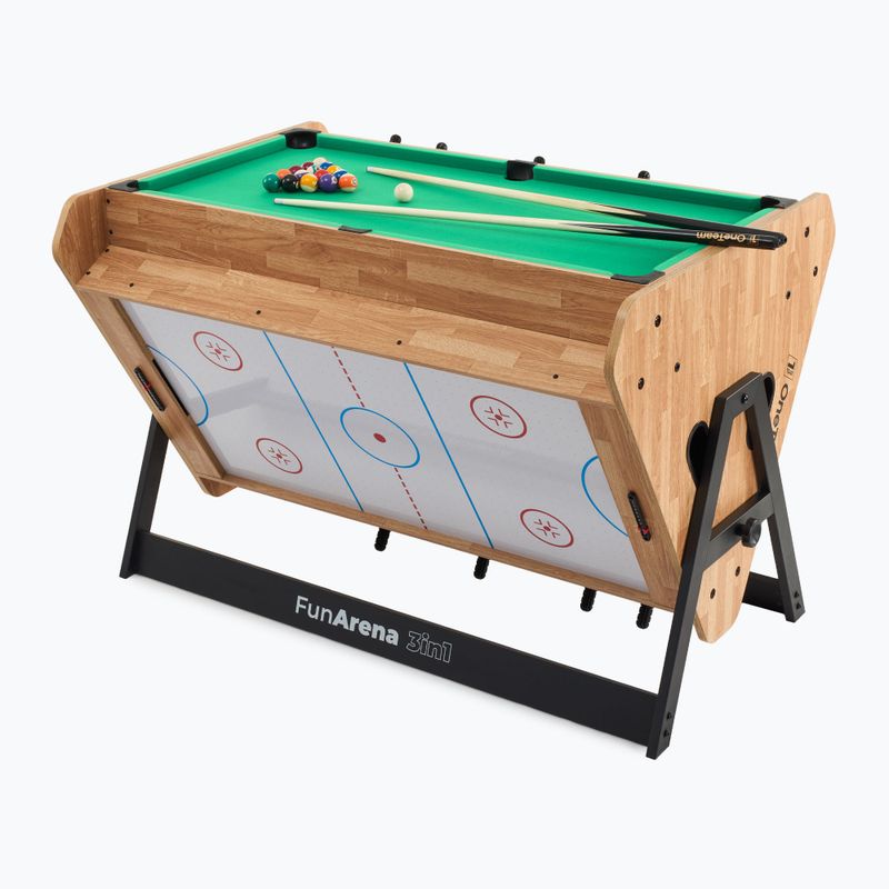 Stół do gry 3w1 OneTeam FunArena piłkarzyki, cymbergaj, bilard drewniany/czarny 3