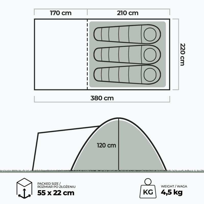 KADVA Tenda da campeggio per 3 persone Kavio 3 verde 23
