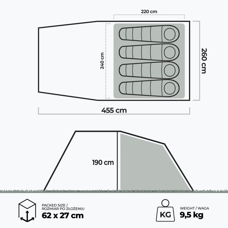 KADVA Kavio 4.1 Tenda da campeggio per 4 persone verde 18