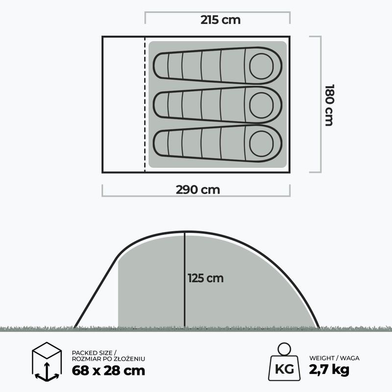 KADVA Expedit 3 pro 3 persone tenda da campeggio verde 22