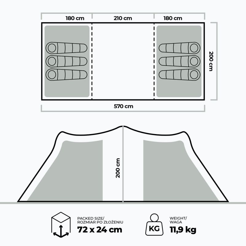 Tenda da campeggio KADVA Kavio 6 plus grigia 2