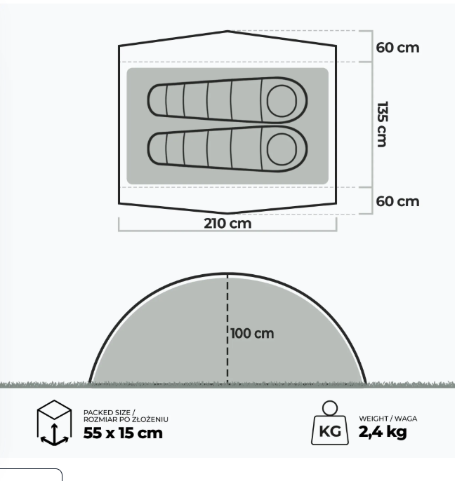 Tenda da trekking ultraleggera per 2 persone KADVA EXPEDIT 2 PRO grigio-verde 13