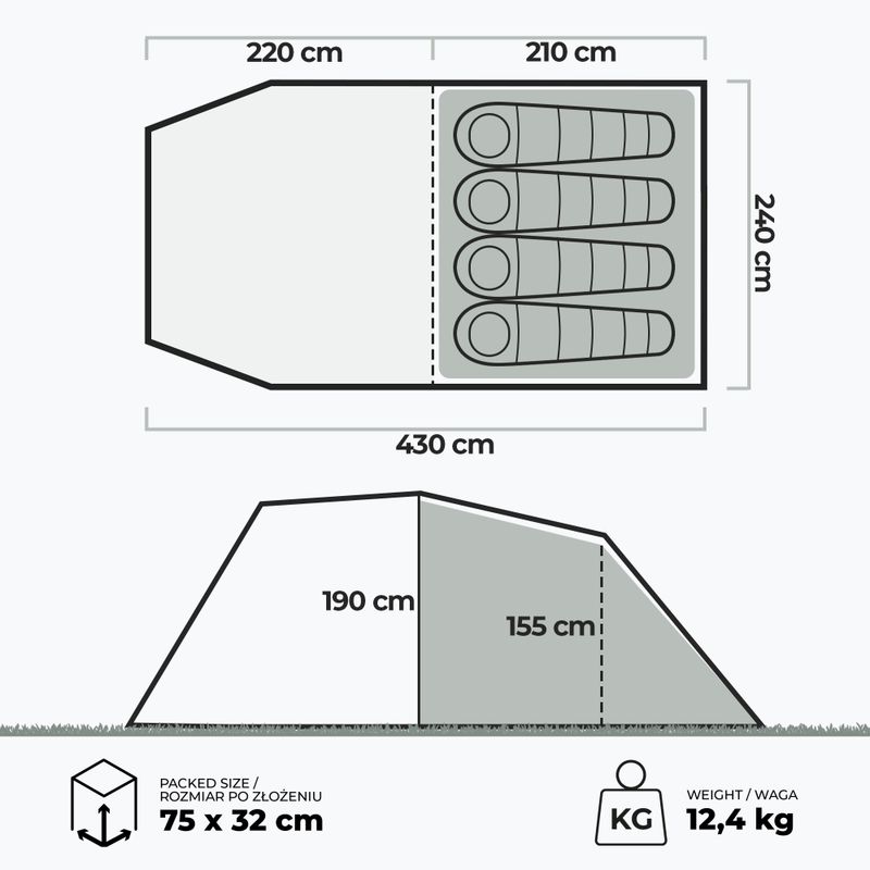 KADVA AIRcamp 4.4 Tenda da campeggio per 4 persone verde 23