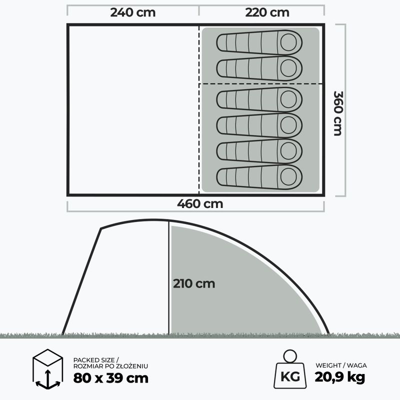 Tenda da campeggio gonfiabile per 6 persone KADVA AIRcamp 6.24 verde 24