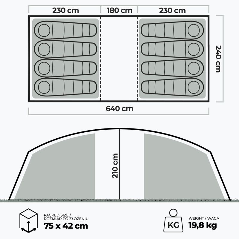 KADVA AIRcamp 8.44 Tenda da campeggio per 8 persone verde 7