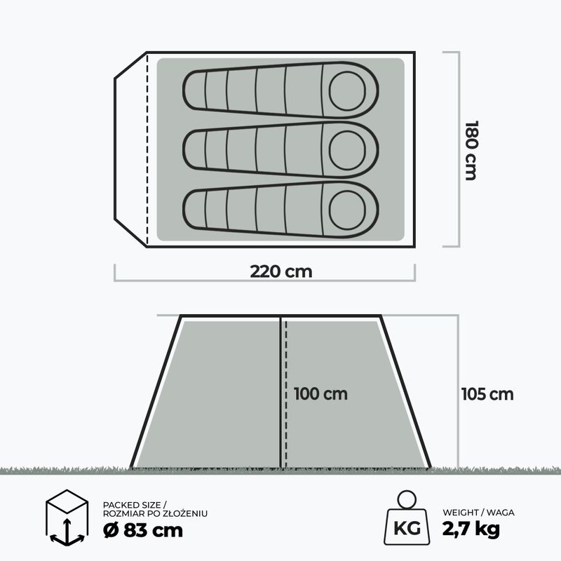 KADVA Tartuga 3 persone tenda da campeggio blu 3