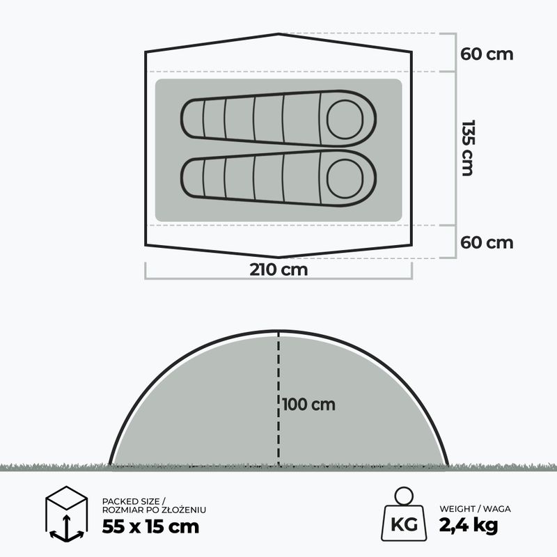 Tenda da trekking ultraleggera per 2 persone KADVA EXPEDIT 2 PRO grigio-verde 7