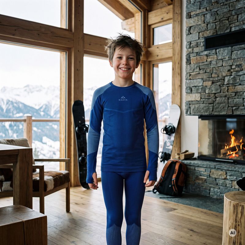 Completo di biancheria termica per bambini KADVA Frosty Jrb Set senza cuciture blu navy 7
