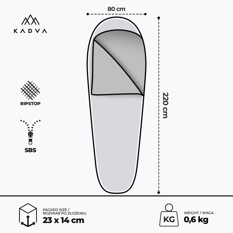 Sacco a pelo KADVA Light 600 L grigio sinistro 3