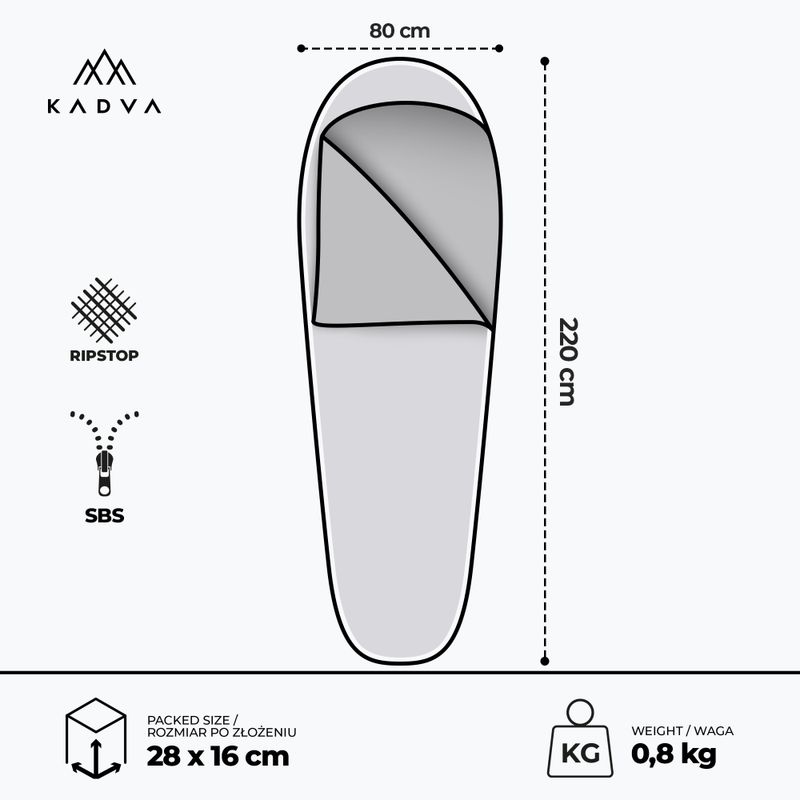 Sacco a pelo KADVA Light 800 L grigio sinistro 3