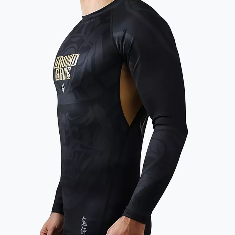 Ground Game Oni Samurai, rashguard a maniche lunghe da uomo nero/oro 4
