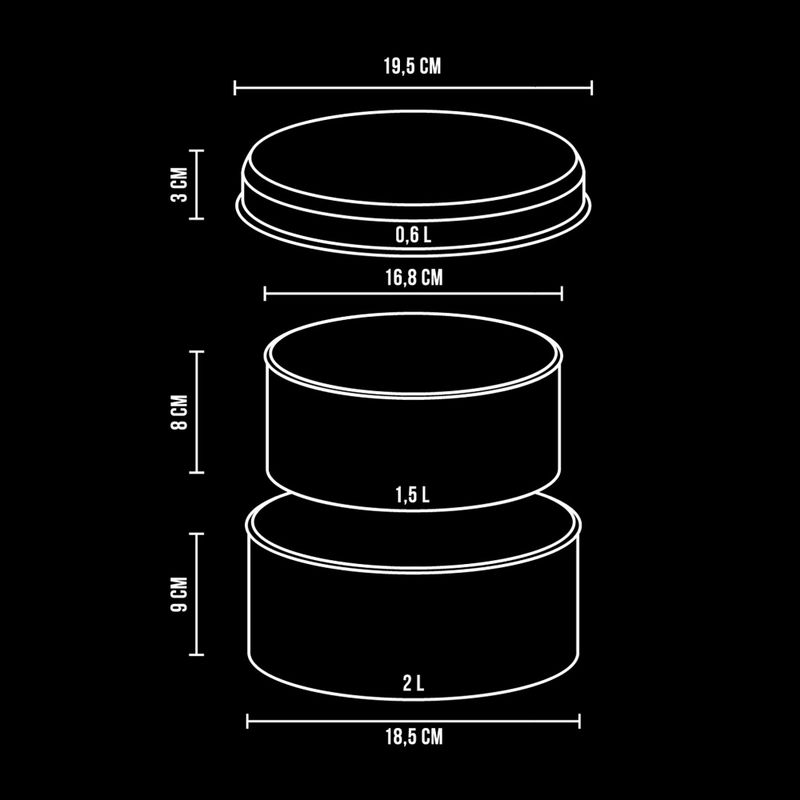 Set di pentole da escursione in acciaio Alpinus Yucatan da 2l, 1,5l e 0,6l 10