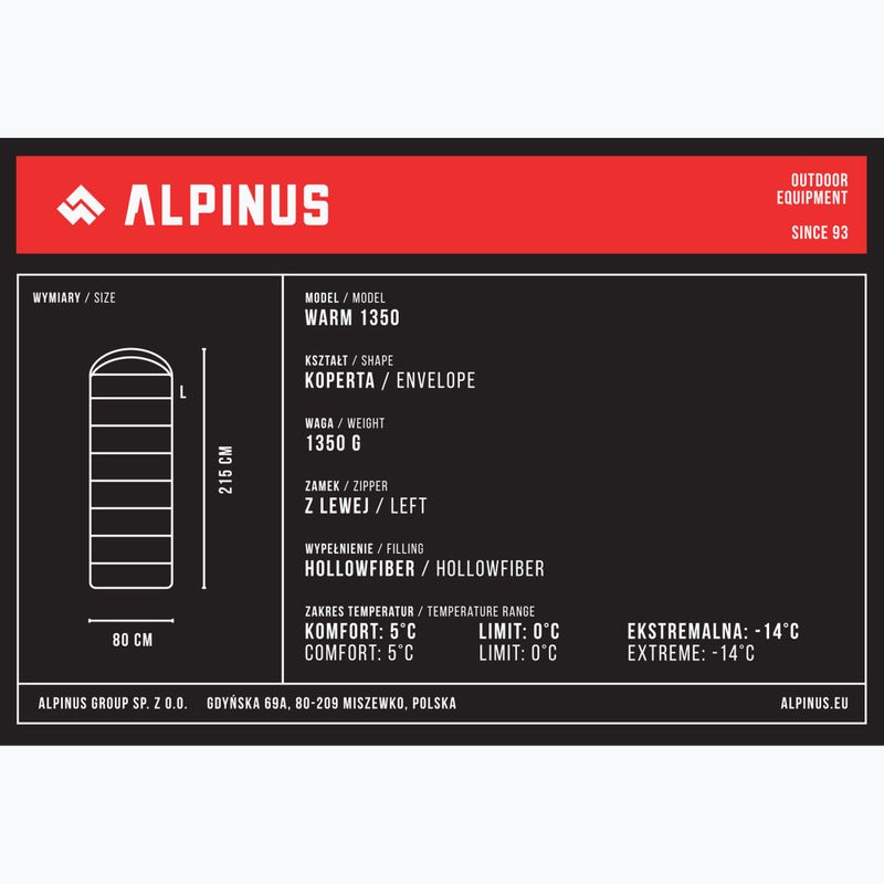 Sacco a pelo Alpinus Warm 1350 sinistro nero 6