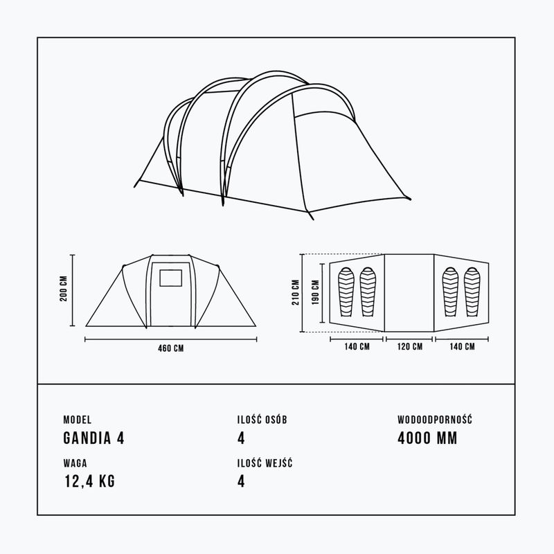 Tenda da campeggio 4 persone Alpinus Gandia 4 antracite 10