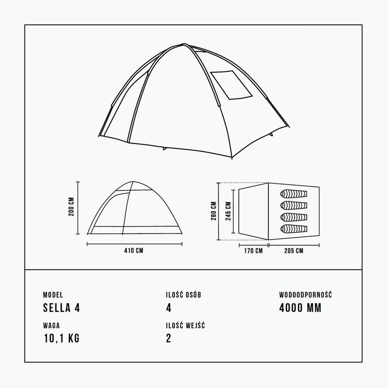 Alpinus Sella 4 antracite Tenda da trekking per 4 persone 8