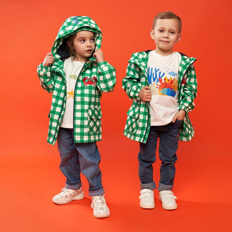 KID STORY giacca da bambino antivento e impermeabile a griglia verde 8