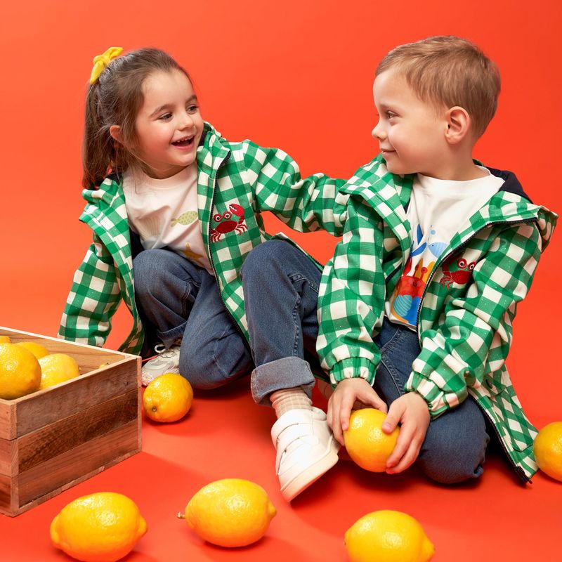 KID STORY giacca da bambino antivento e impermeabile a griglia verde 11
